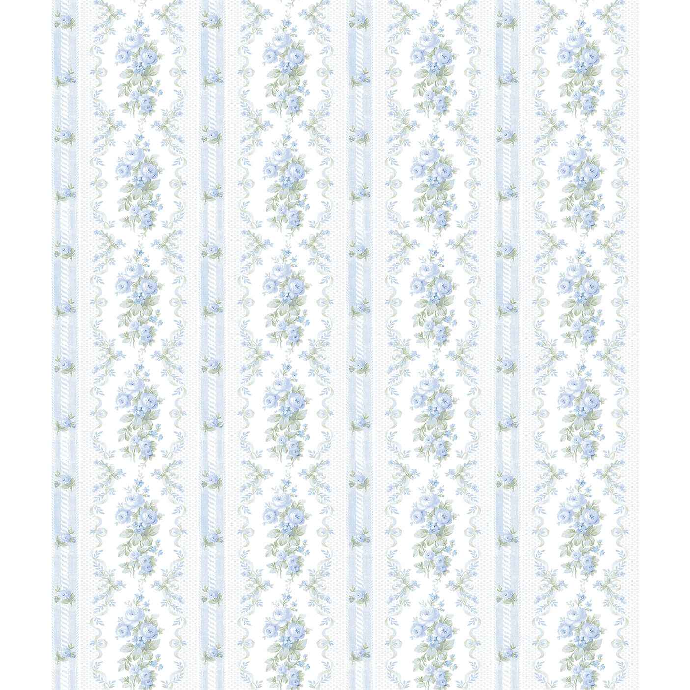Dreamy Days Sweet Blue Stripe & Floral Wallpaper - York Wallcoverings - AST6087