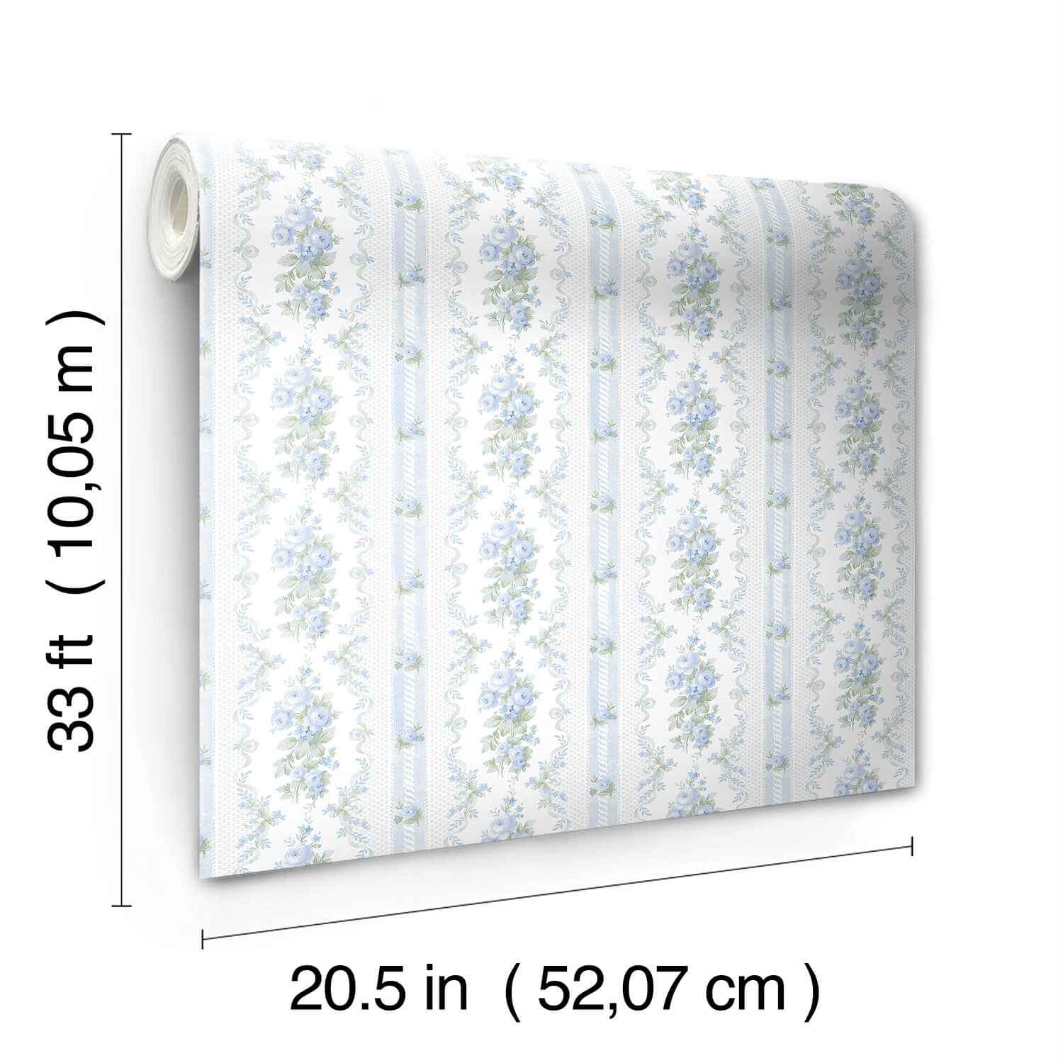 Dreamy Days Sweet Blue Stripe & Floral Wallpaper - York Wallcoverings - AST6087 - York Wallcoverings Wallpaper