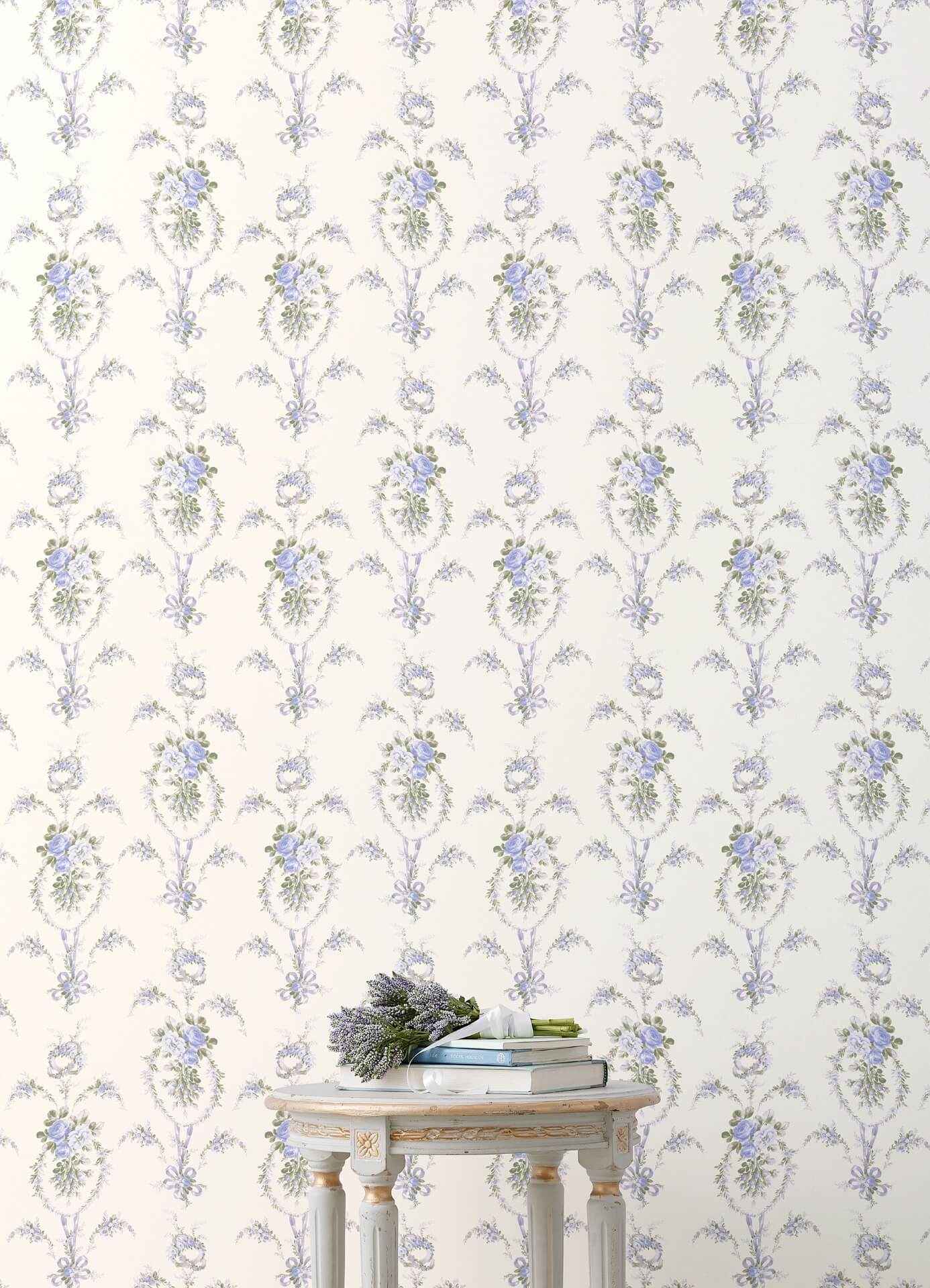 Rose Cheeks Blye Elysees Floral Cluster Wallpaper - York Wallcoverings - AST6089 - York Wallcoverings Wallpaper