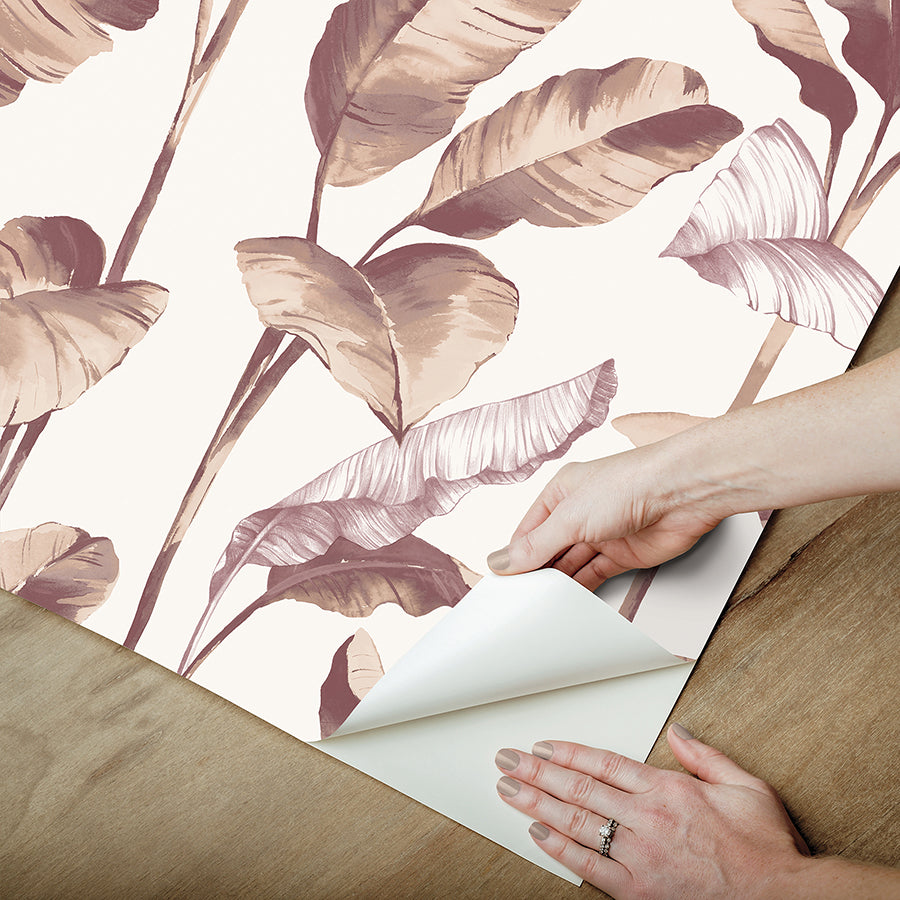 Mauve Banana Leaf Peel and Stick Wallpaper  | Brewster Wallcovering