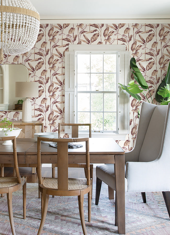 Mauve Banana Leaf Peel and Stick Wallpaper - Brewster Wallcovering