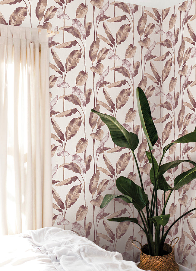 Mauve Banana Leaf Peel and Stick Wallpaper - Brewster Wallcovering