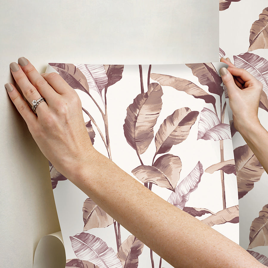 Mauve Banana Leaf Peel and Stick Wallpaper - Brewster Wallcovering