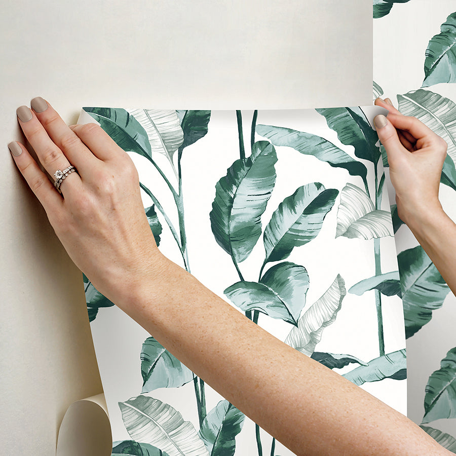 Teal Banana Leaf Peel and Stick Wallpaper  | Brewster Wallcovering