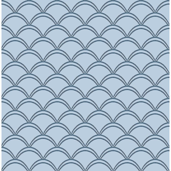 Brewster Wallcovering-Blue Deco Wave Peel and Stick Wallpaper