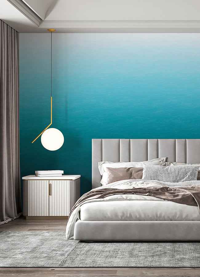 Caribbean Sea Teal Blue Ombre Wall Mura - York Wallcoverings - ASTM5043 - York Wallcoverings Wallpaper