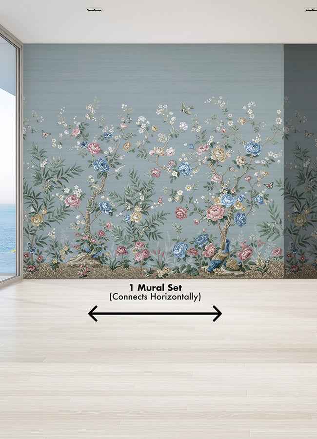 Winter Chinoiserie Robins Egg Blue Wall Mural - York Wallcoverings - ASTM5057 - York Wallcoverings Wallpaper