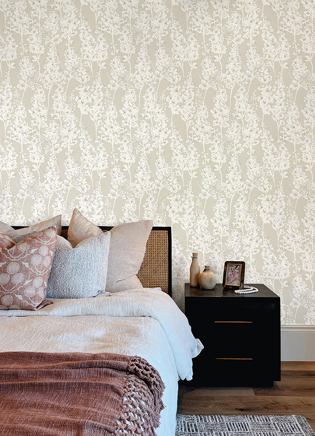 Taupe Larkspur Peel and Stick Wallpaper - Brewster Wallcovering