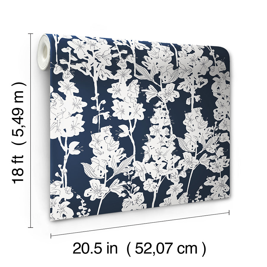 Navy Larkspur Peel and Stick Wallpaper  | Brewster Wallcovering - The WorkRm