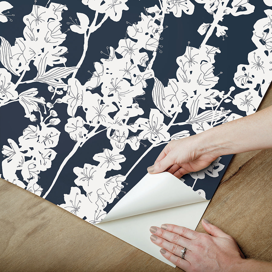 Navy Larkspur Peel and Stick Wallpaper  | Brewster Wallcovering - The WorkRm