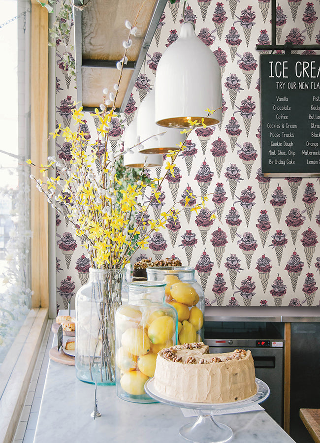 Pink Floral Ice Cream Peel and Stick Wallpaper - Brewster Wallcovering