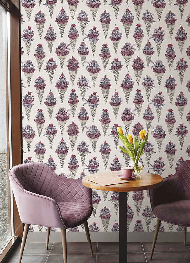 Pink Floral Ice Cream Peel and Stick Wallpaper  | Brewster Wallcovering