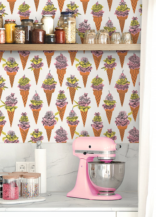 Orange Floral Ice Cream Peel and Stick Wallpaper  | Brewster Wallcovering - The WorkRm