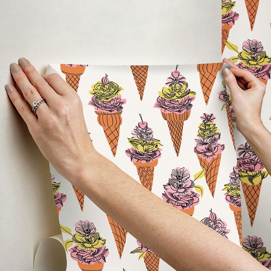 Orange Floral Ice Cream Peel and Stick Wallpaper  | Brewster Wallcovering - The WorkRm