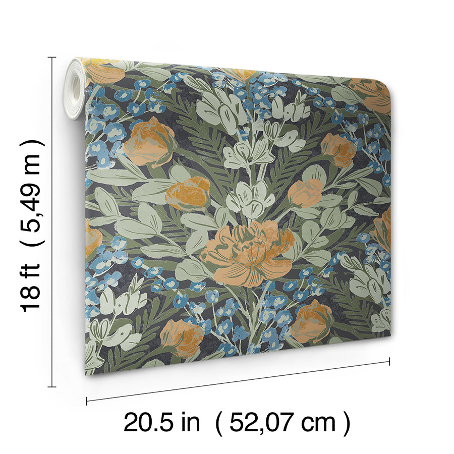 Dark Multi Moody June Blooms Peel and Stick Wallpaper  | Brewster Wallcovering