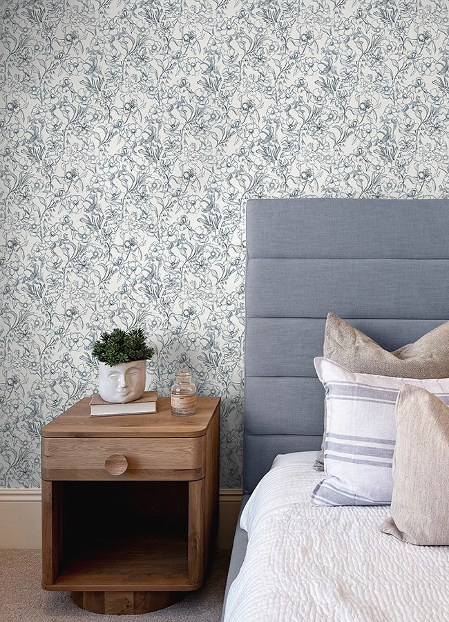 Navy May Bloom Peel and Stick Wallpaper  | Brewster Wallcovering - The WorkRm