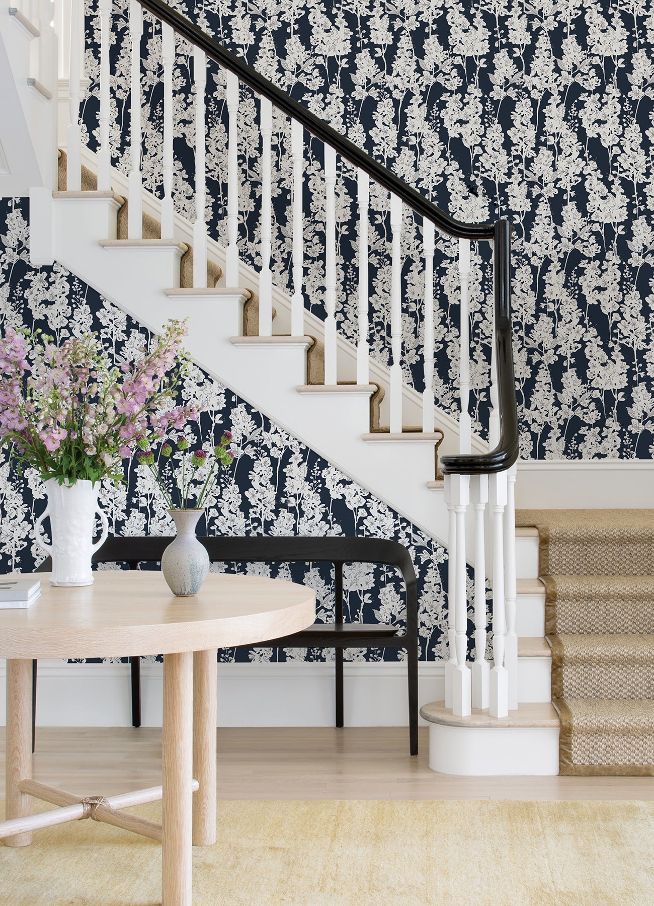 Navy Larkspur Peel and Stick Wallpaper - Brewster Wallcovering