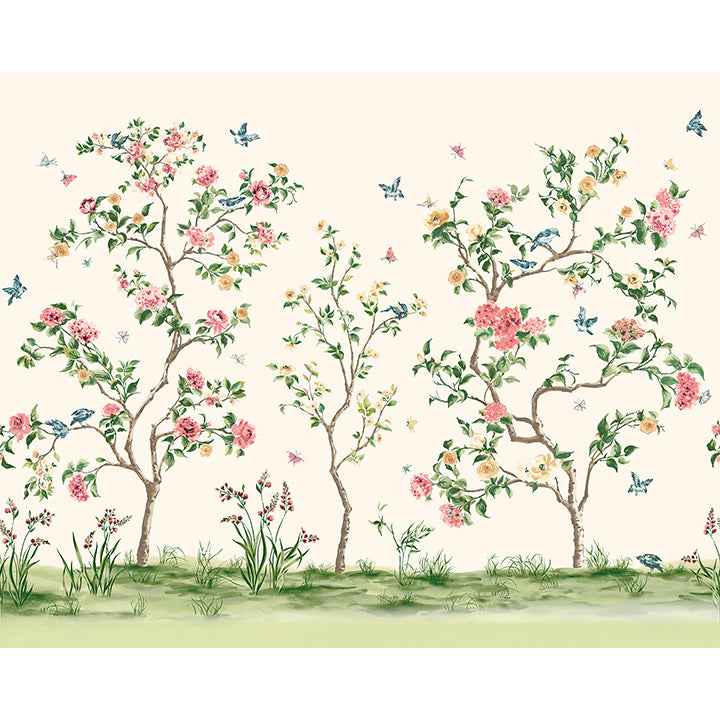 Pink Chinoiserie Floral Tree Wall Mural - York Wallcoverings - MUR193M