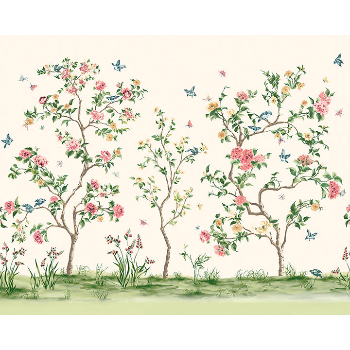 Pink Chinoiserie Floral Tree Wall Mural - York Wallcoverings - MUR193M - York Wallcoverings Wallpaper