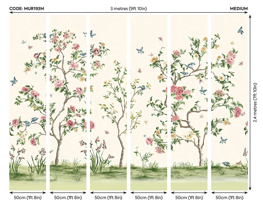 Pink Chinoiserie Floral Tree Wall Mural - York Wallcoverings - MUR193M - York Wallcoverings Wallpaper