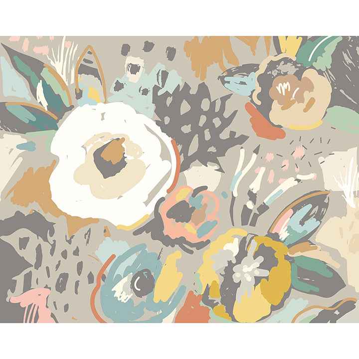 Neutral Abstract Floral Wall Mural - York Wallcoverings - MUR253M