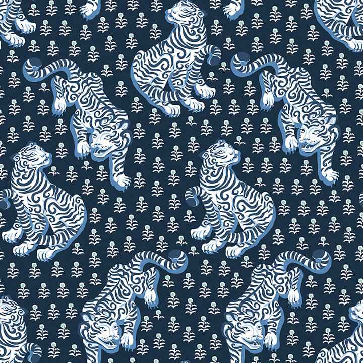 Navy Tiger Queen Peel & Stick Wallpaper - York Wallcoverings - PFS6106