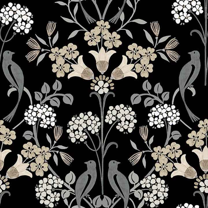 Black Neutral Meadow Song Peel and Stick Wallpaper - York Wallcoverings - NUS6095