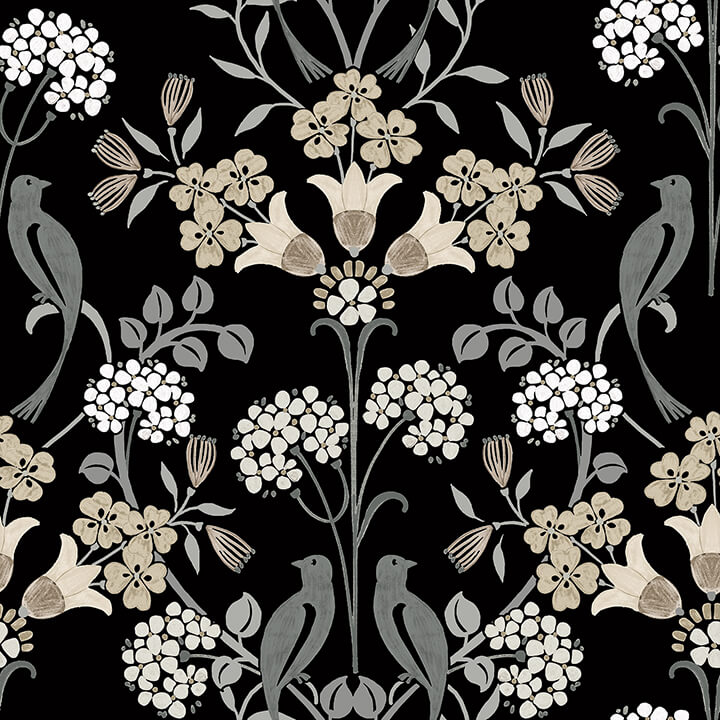 Black Neutral Meadow Song Peel and Stick Wallpaper - York Wallcoverings - NUS6095 - York Wallcoverings Wallpaper