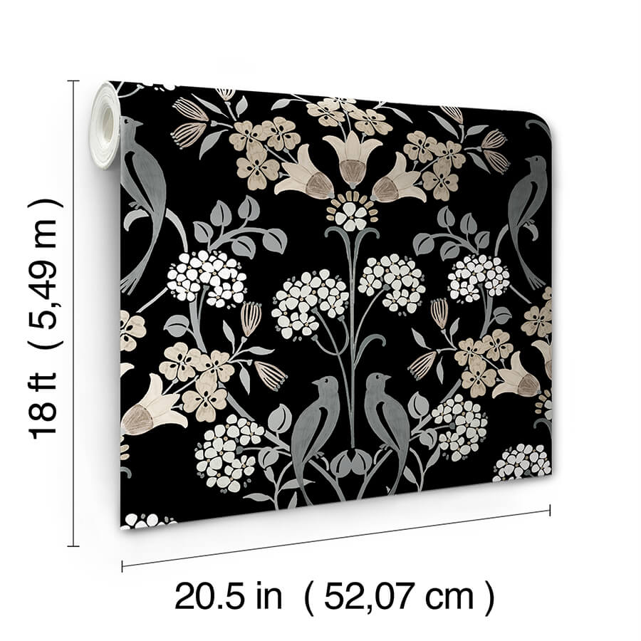 Black Neutral Meadow Song Peel and Stick Wallpaper - York Wallcoverings - NUS6095 - York Wallcoverings Wallpaper