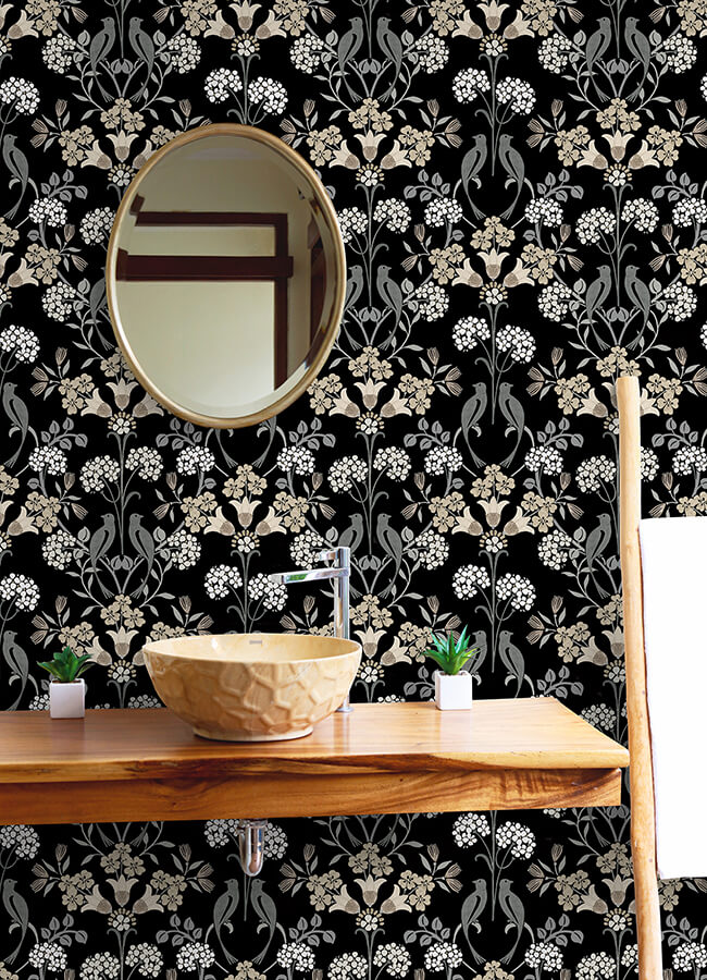 Black Neutral Meadow Song Peel and Stick Wallpaper - York Wallcoverings - NUS6095 - York Wallcoverings Wallpaper