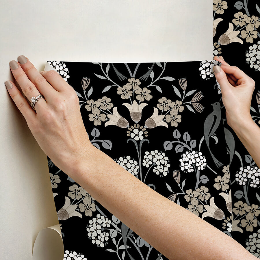black-neutral-meadow-song-peel-and-stick-wallpaper-york-wallcoverings-nus6095 - York Wallcoverings Wallpaper