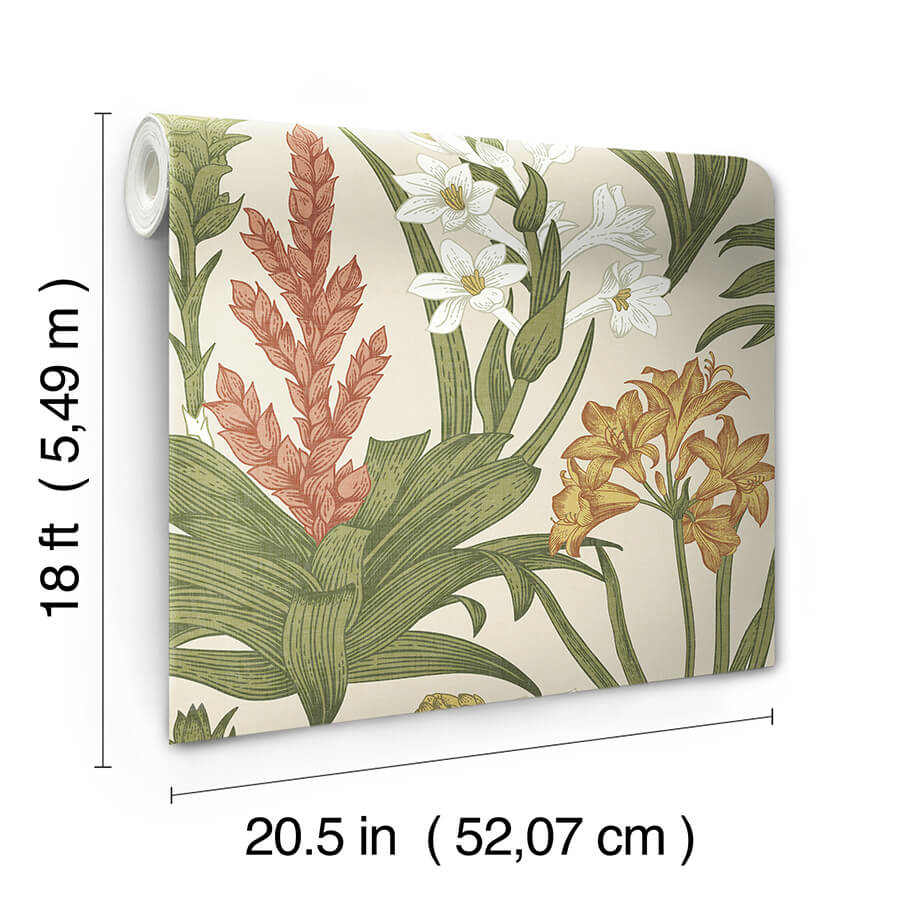 Linen Olive Blooming Villa Peel and Stick Wallpaper - York Wallcoverings - NUS6097 - York Wallcoverings Wallpaper