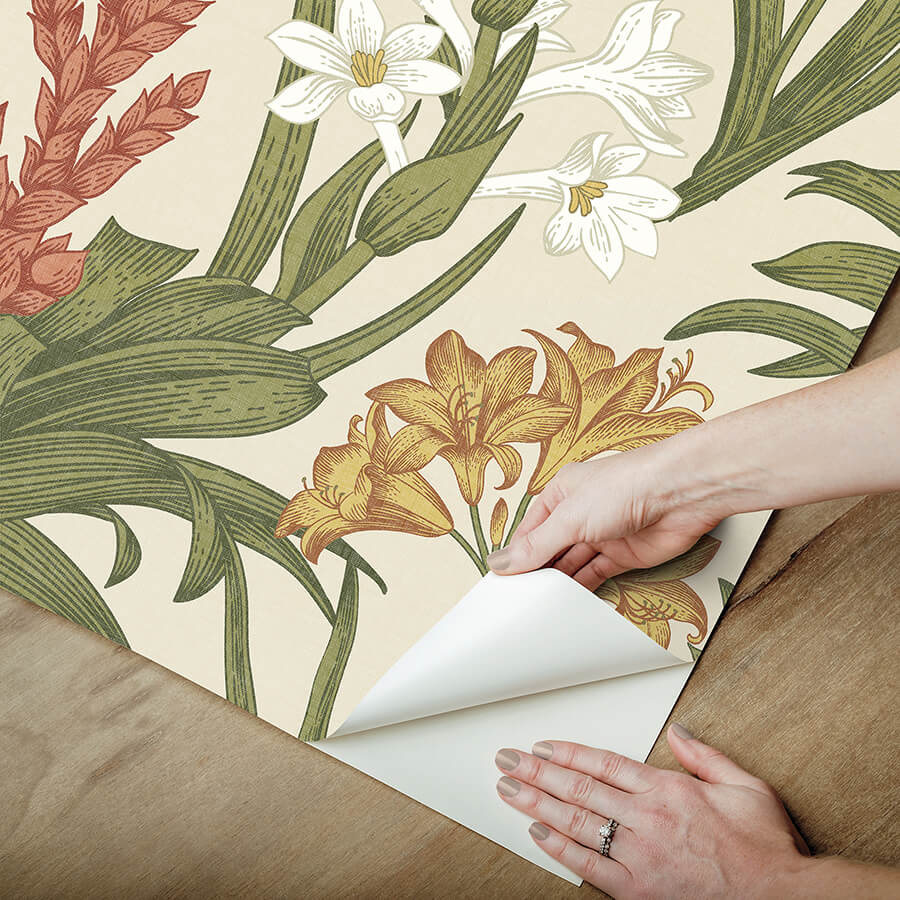 linen-olive-blooming-villa-peel-and-stick-wallpaper-york-wallcoverings-nus6097 - York Wallcoverings Wallpaper