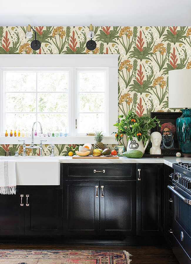 Linen Olive Blooming Villa Peel and Stick Wallpaper - York Wallcoverings - NUS6097 - York Wallcoverings Wallpaper