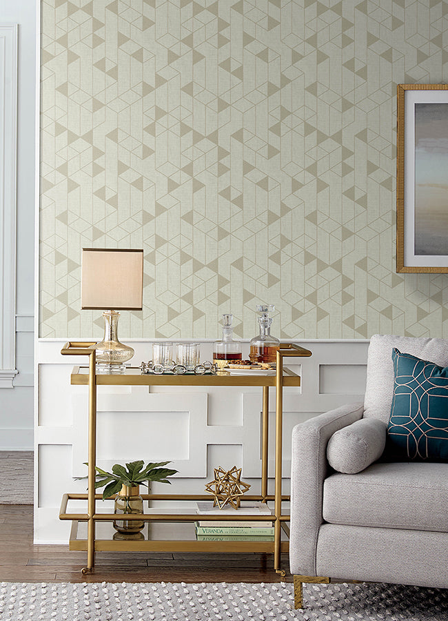 Fairbank Champagne Linen Geometric Wallpaper by Scott Living - Brewster Wallcovering