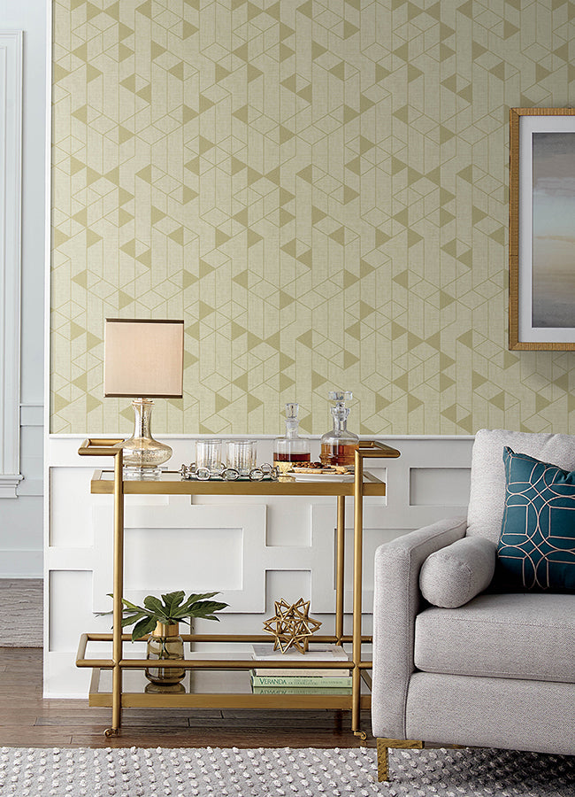 Fairbank Gold Linen Geometric Wallpaper by Scott Living  | Brewster Wallcovering - The WorkRm