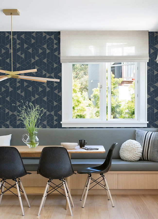 Fairbank Navy Linen Geometric Wallpaper by Scott Living - Brewster Wallcovering