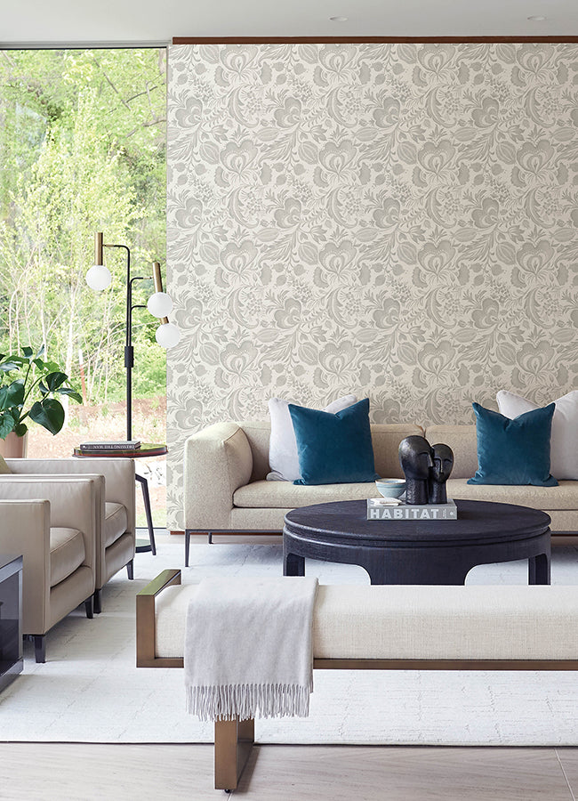 Culver Grey Jacobean Wallpaper by Scott Living - Brewster Wallcovering