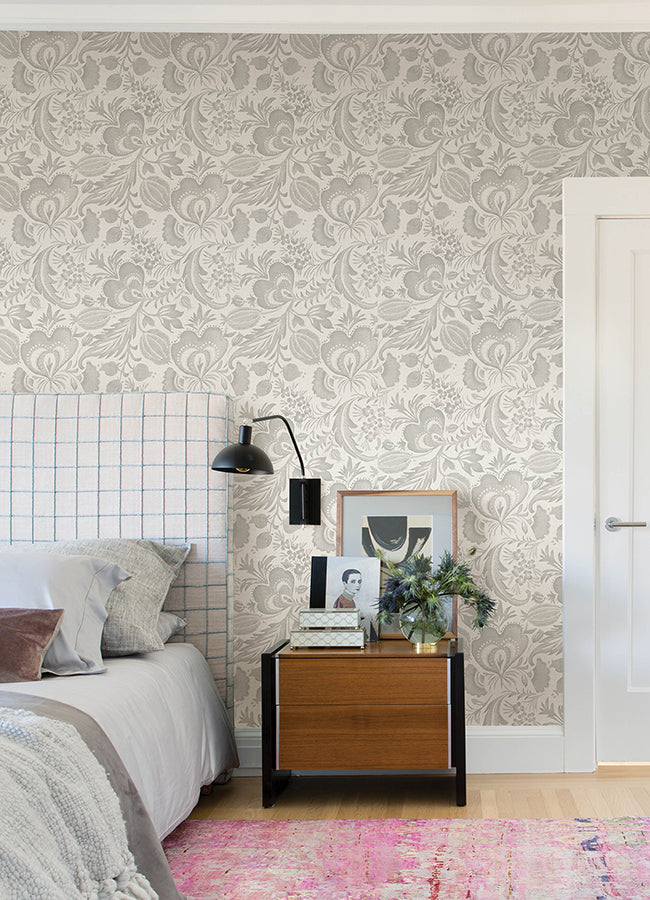 Culver Grey Jacobean Wallpaper by Scott Living - Brewster Wallcovering