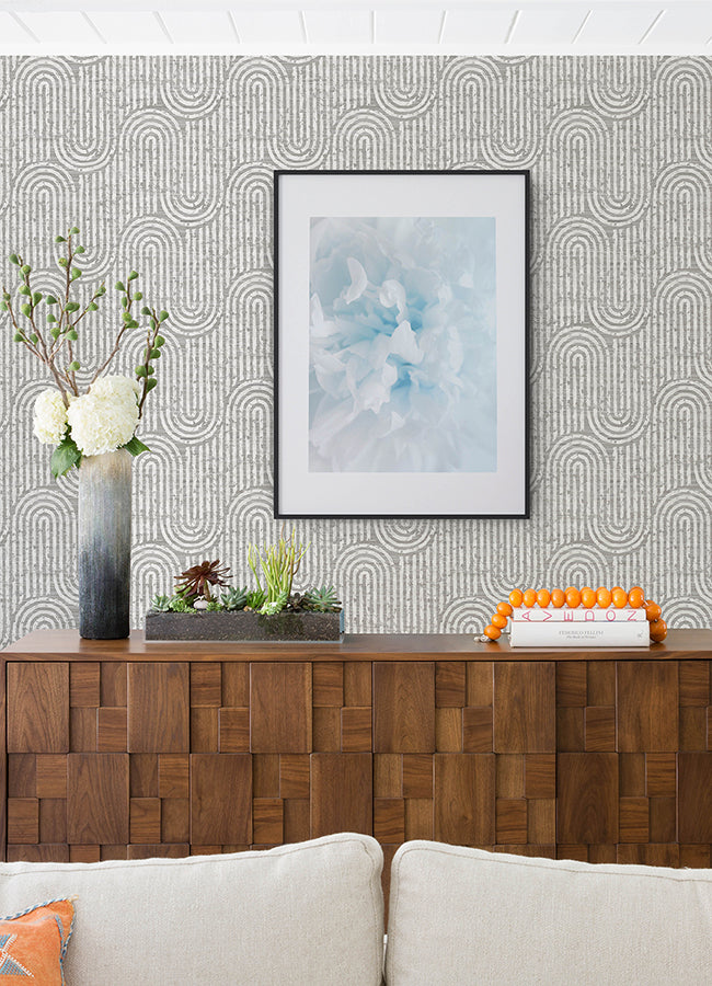 Trippet Grey Zen Waves Wallpaper by Scott Living  | Brewster Wallcovering