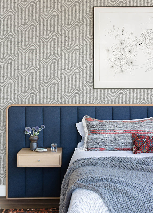 Trippet Grey Zen Waves Wallpaper by Scott Living  | Brewster Wallcovering
