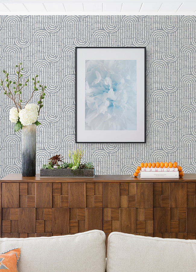 Trippet Blue Zen Waves Wallpaper by Scott Living - Brewster Wallcovering