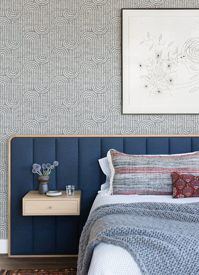 Trippet Blue Zen Waves Wallpaper by Scott Living  | Brewster Wallcovering - The WorkRm