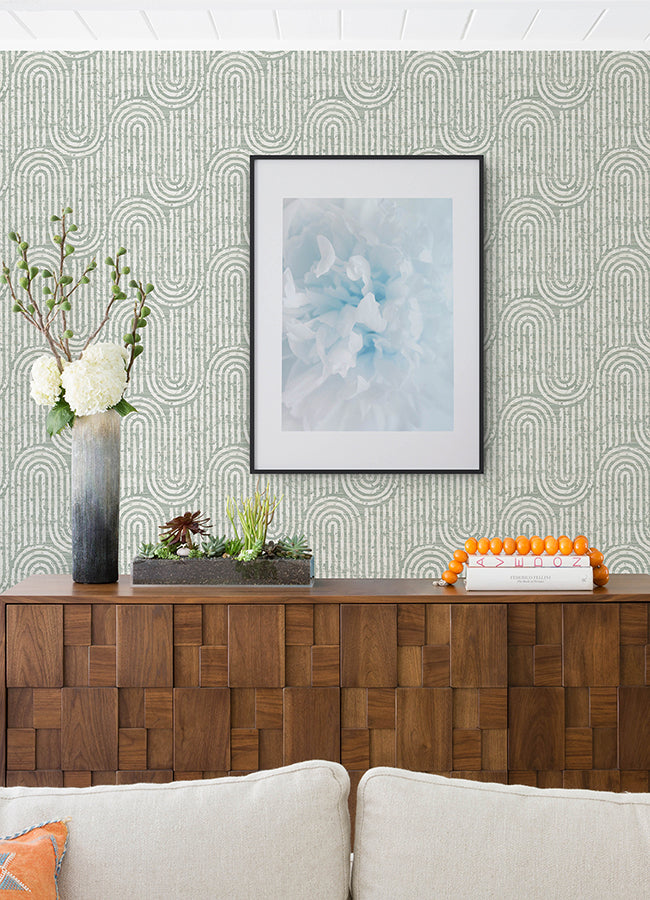 Trippet Sage Zen Waves Wallpaper by Scott Living  | Brewster Wallcovering - The WorkRm