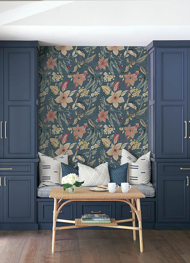 Crestwood Blue Crowned Crane Wallpaper by Scott Living  | Brewster Wallcovering - The WorkRm