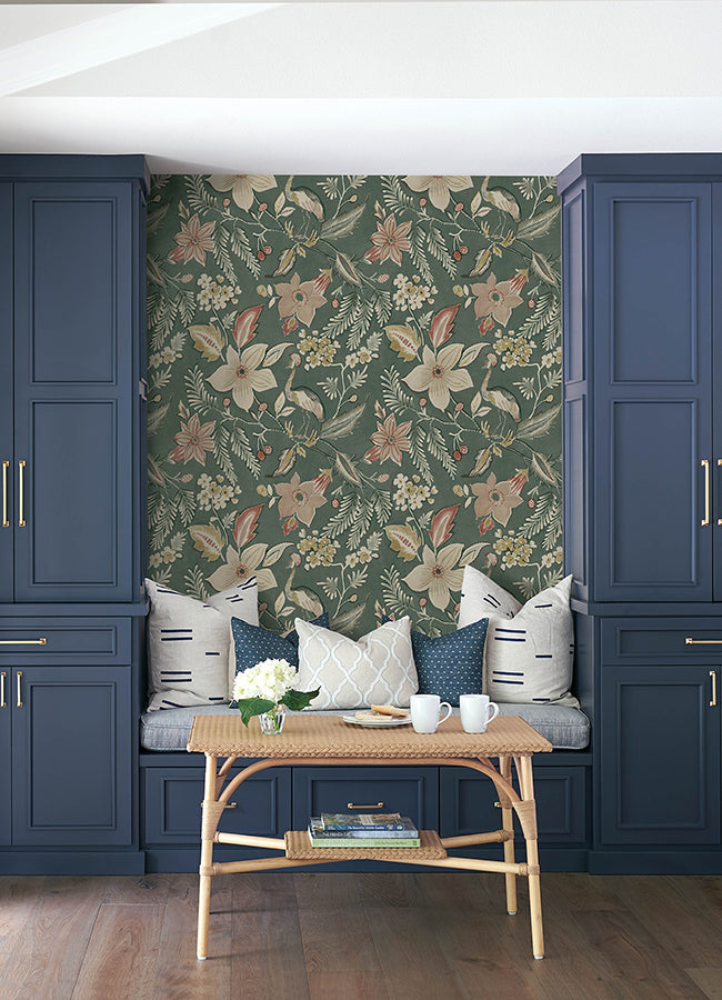 Crestwood Sea Green Crowned Crane Wallpaper by Scott Living  | Brewster Wallcovering - The WorkRm