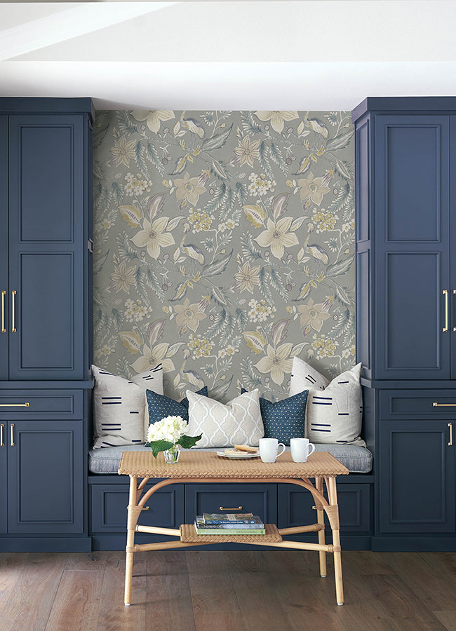 Crestwood Grey Crowned Crane Wallpaper by Scott Living  | Brewster Wallcovering - The WorkRm