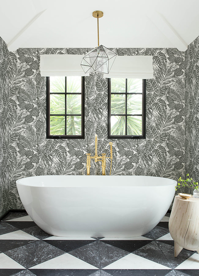 Brentwood Black Palm Leaves Wallpaper by Scott Living  | Brewster Wallcovering - The WorkRm