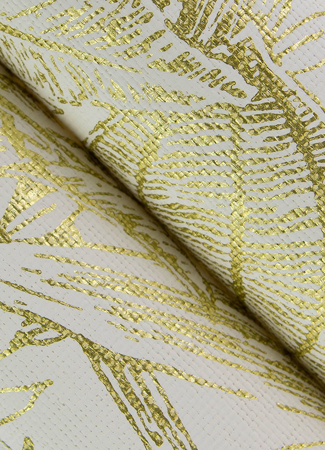 Brentwood Yellow Palm Leaves Wallpaper by Scott Living  | Brewster Wallcovering