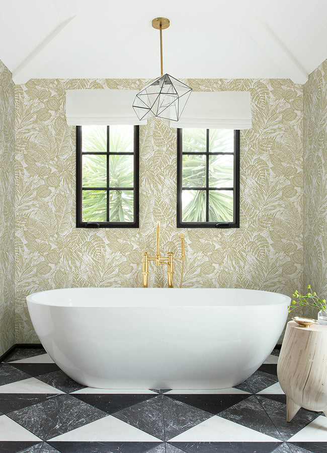 Brentwood Yellow Palm Leaves Wallpaper by Scott Living  | Brewster Wallcovering